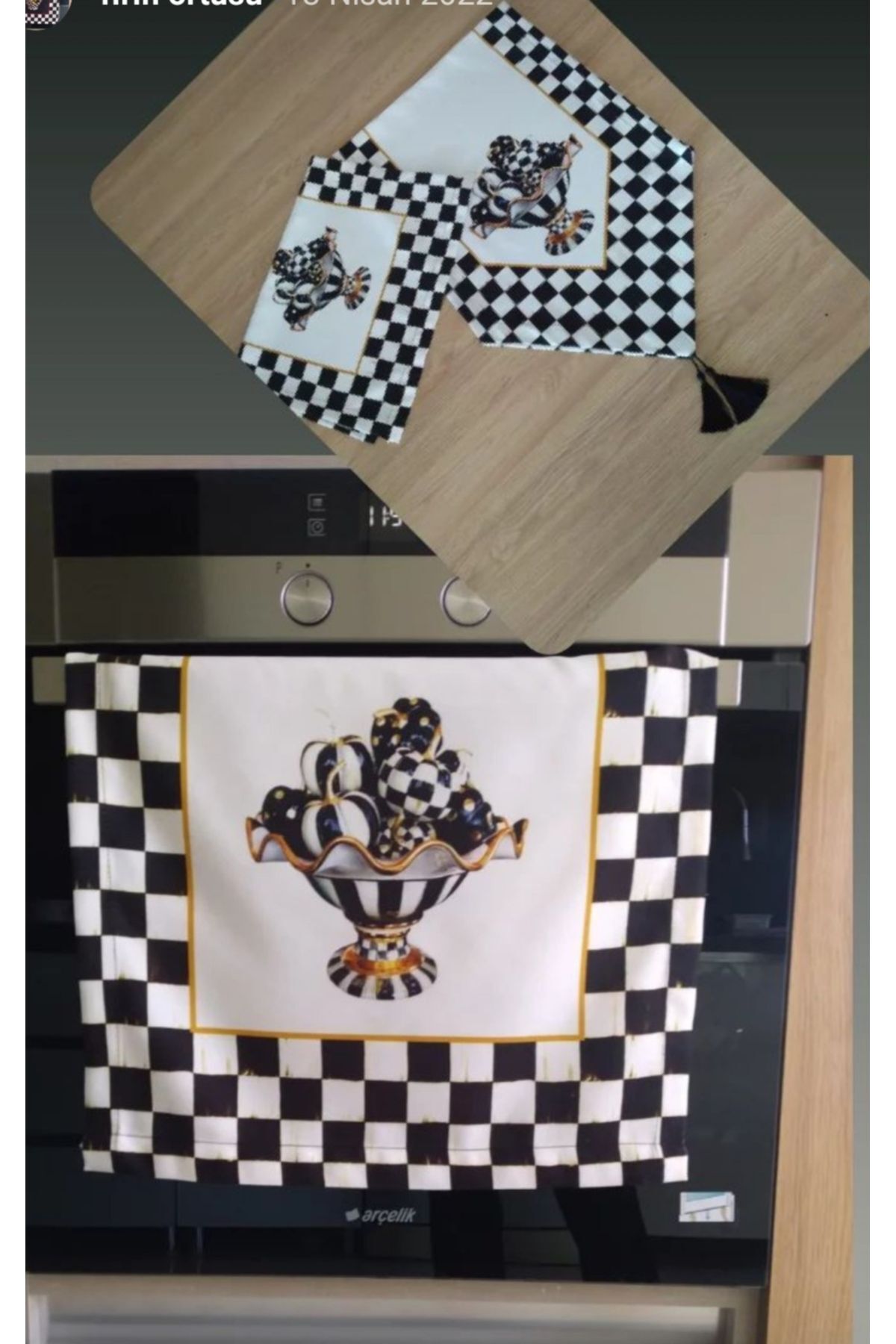 Pano desenli Runner fırın örtüsü takımı