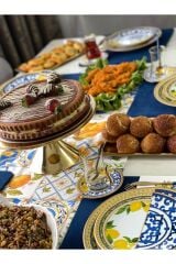 Amerikan Servis Takım Limon Desenli Runner 6 Mavi Kare Supla