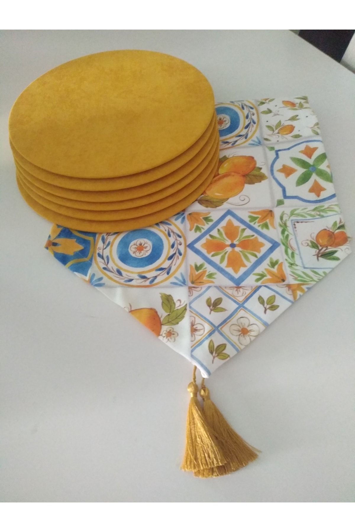 Amerikan Servis Takım Limon Desenli Runner 6 Sarı Supla