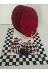 R Amerikan Servis Takım 4 Bordo Supla, Dama'lı Mackenzie Sürahi Desenli Runner.