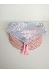 Amerikan Servis Takım Pembe Mercan Desenli Runner (6 Pudra Pembe Supla)
