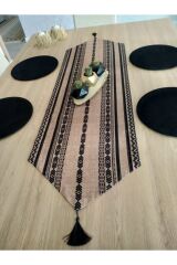 Etnik Bohem Desenli Runner & 4 Siyah Supla