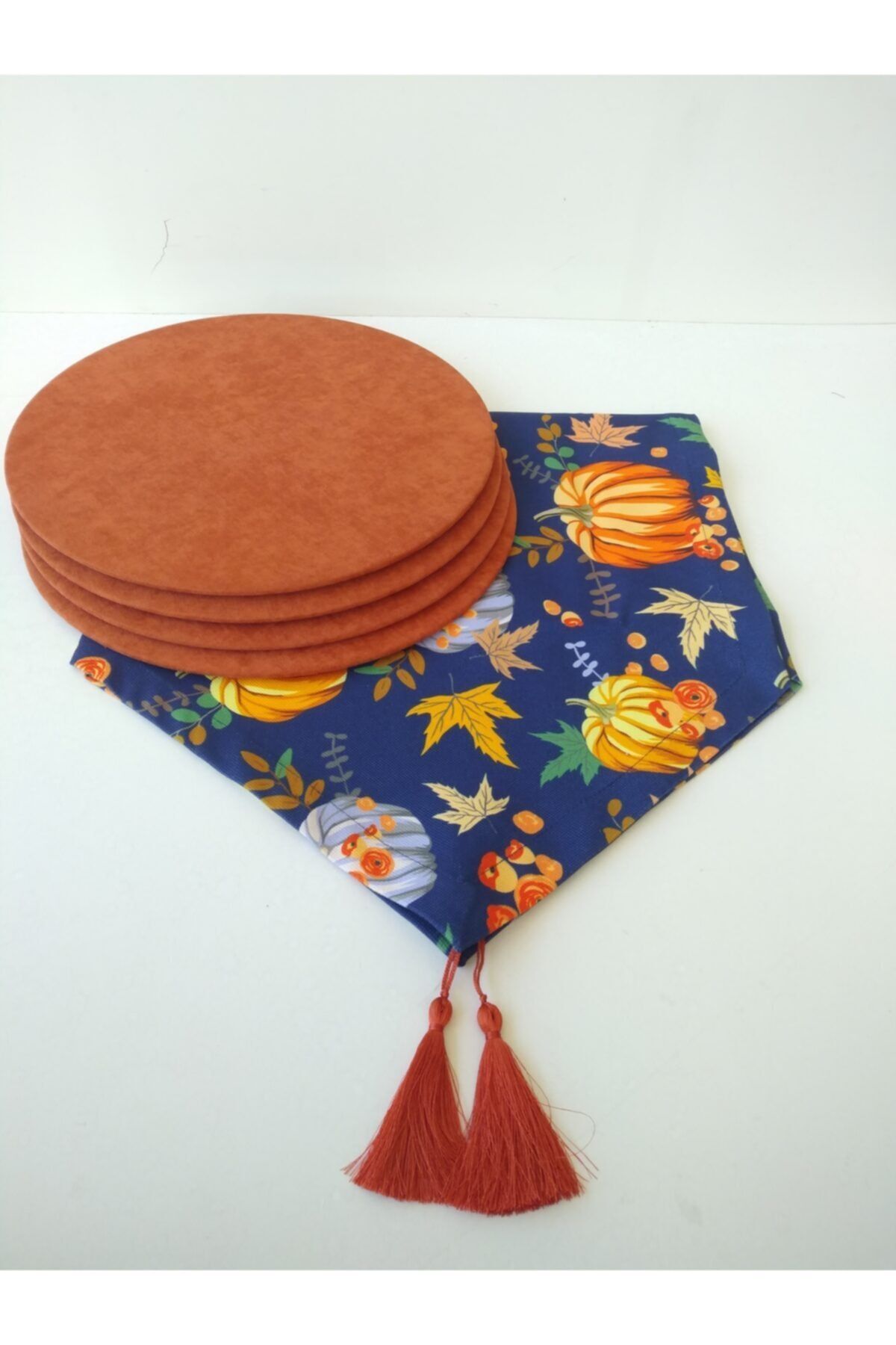 Kabak Desenli Runner, 4 Kiremit Taba Renk Supla