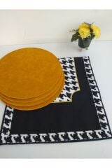 Amerikan Servis Takım, Siyah-beyaz Kaz Ayağı Pano Desen Runner, 4 Sarı Supla