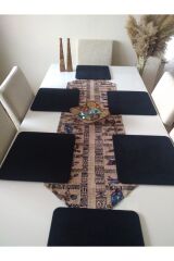 Amerikan Servis Takım (6 Siyah Kare Supla , 1 Etnik Afrika Kadınlar Desenli Runner)