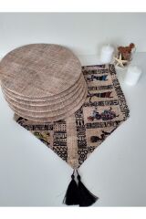 Amerikan Servis Takım( 6 Çuval Görünümlü Supla , 1 Etnik Afrika Kadınlar Desenli Runner)