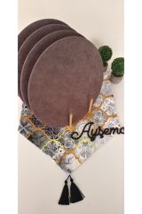 Amerikan Servis Takım 4 Koyu Gri Supla (gri Siyah Motifli Moroccan Desenli) Runner