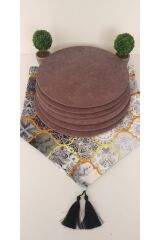 Amerikan Servis Takım 6 Koyu Gri Supla (gri Siyah Motifli Moroccan Desenli) Runner