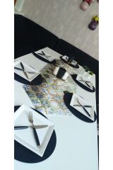 Amerikan Servis Takım 6 Siyah Supla (gri Siyah Motifli Moroccan Desenli) Runner