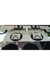 Amerikan Servis Takım 6 Siyah Supla (gri Siyah Motifli Moroccan Desenli) Runner