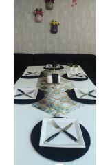 Amerikan Servis Takım 6 Siyah Supla (gri Siyah Motifli Moroccan Desenli) Runner