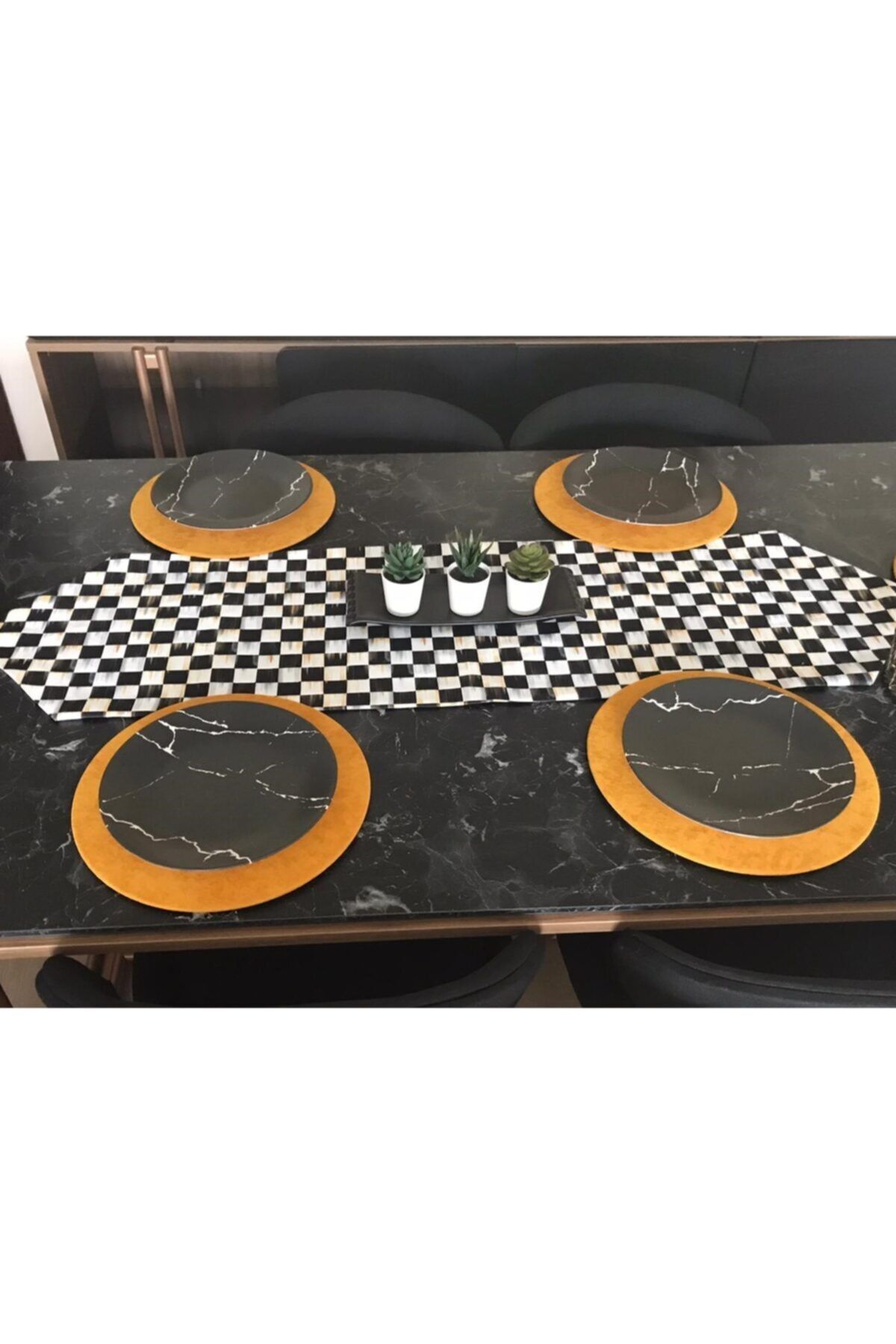Amerikan Servis Takım (damalı Makkenzi Desen Baskılı Runner) 4 Sarı Supla