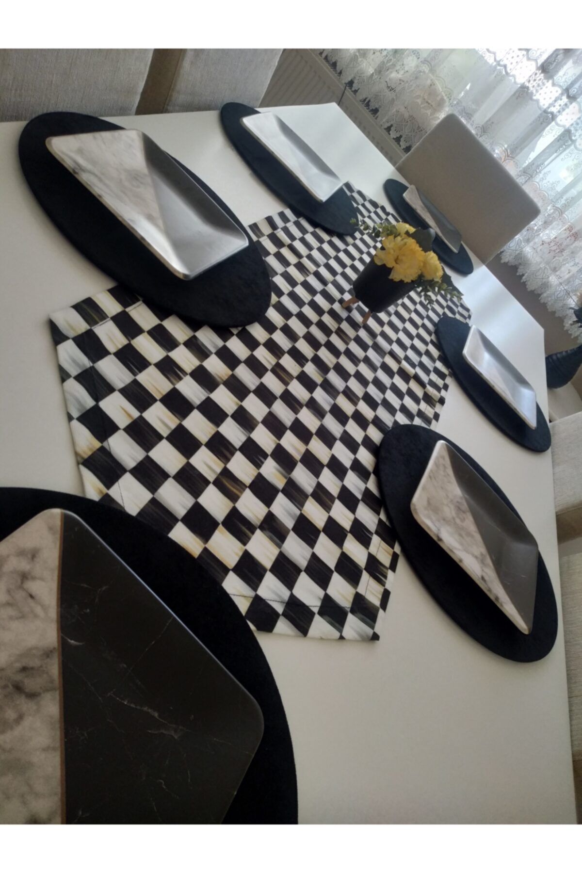 Amerikan Servis Takım (damalı Makkenzi Desen Baskılı Runner) 6 Siyah Supla.