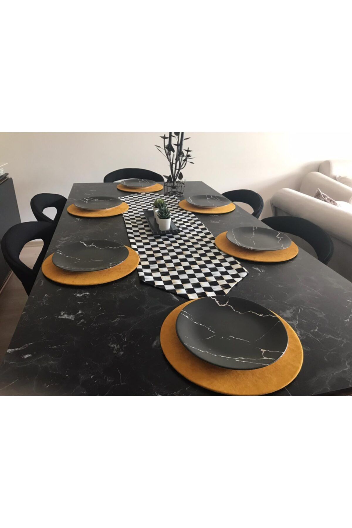 Amerikan Servis Takım (damalı Makkenzi Desen Baskılı Runner) 6 Sarı Supla