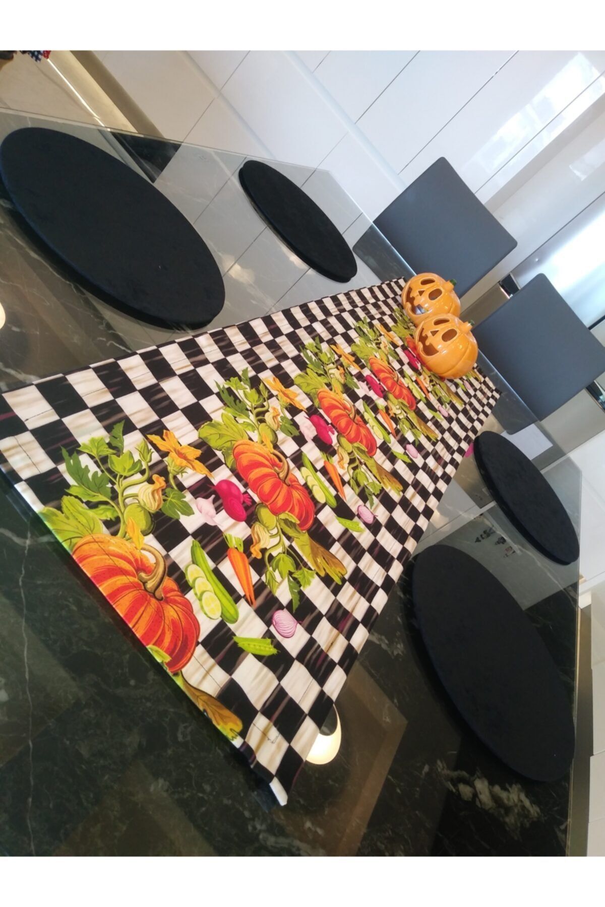 Amerikan Servis Damalı (makkenzi Bal Kabağı Desenli Runner) 4 Siyah Supla