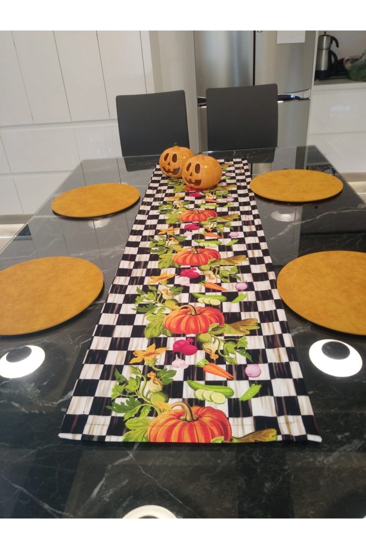 Amerikan Servis Damalı (makkenzi Bal Kabağı Desenli Runner) 4 Sarı Supla
