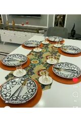 Amerikan Servis Takım (çuval Zemin Etnik Mandala Desen Runner 6 Kremit Renk Supla)