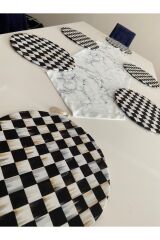 Amerikan Servis Takım (beyaz Mermer Desen Runner 6 Makkenzi Damalı Desen Supla)
